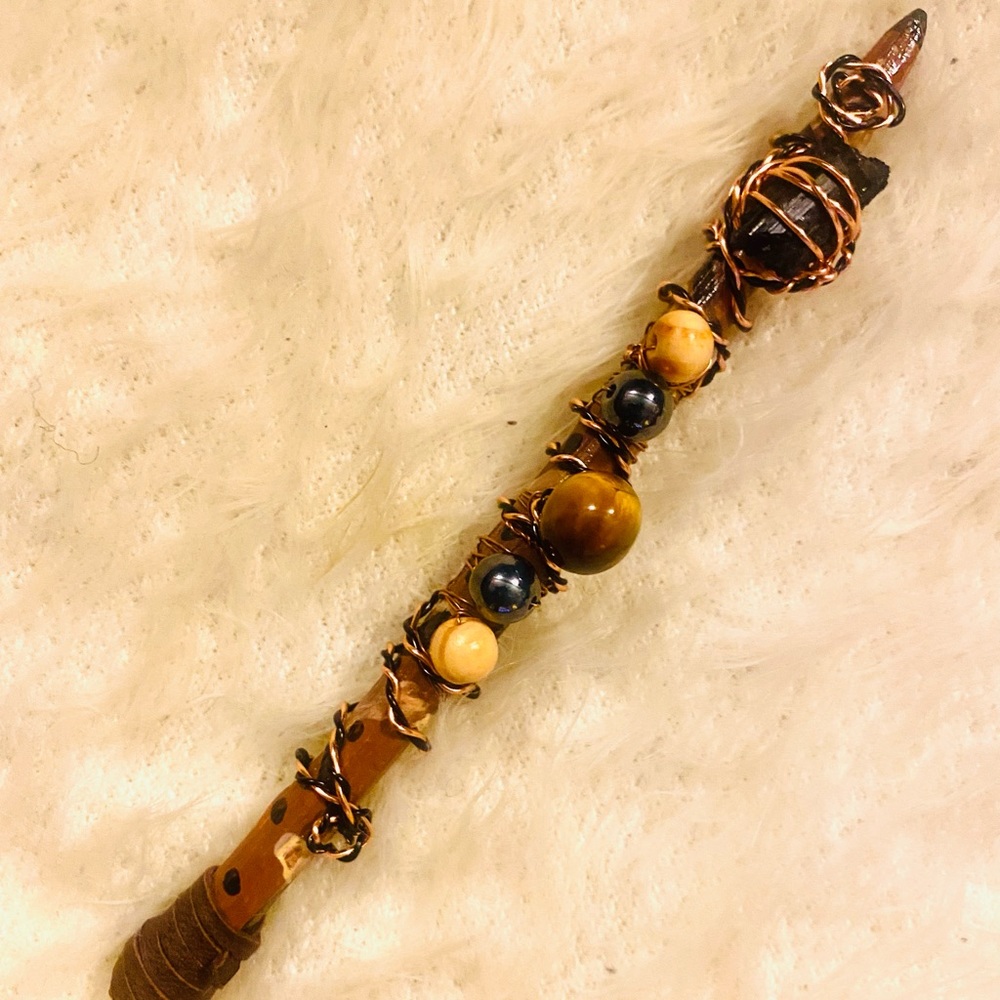 Magical Colored Wooden Wand|Powerful|Brown| Small Protection Wand (Handmade)